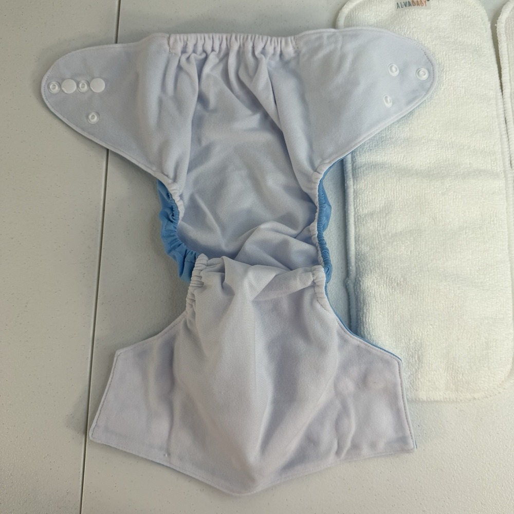 AlvaBaby Cloth Diaper With 2 Inserts Reusable Liner OS OSMF Blue NEW - Picture 5 of 10